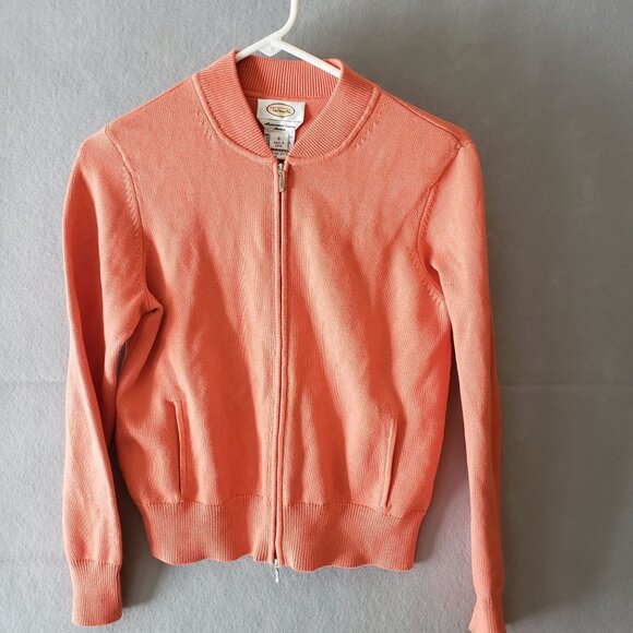 Talbots Womens Small Coral Orange Zip Up Cardigan Stretch Cotton Nylon Lycra - Picture 1 of 7
